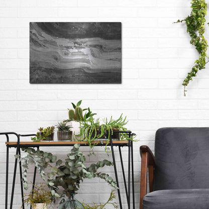 Luxe Metal Art 'Currents Gray Black White' by Albena Hristova, Metal Wall Art,16x12