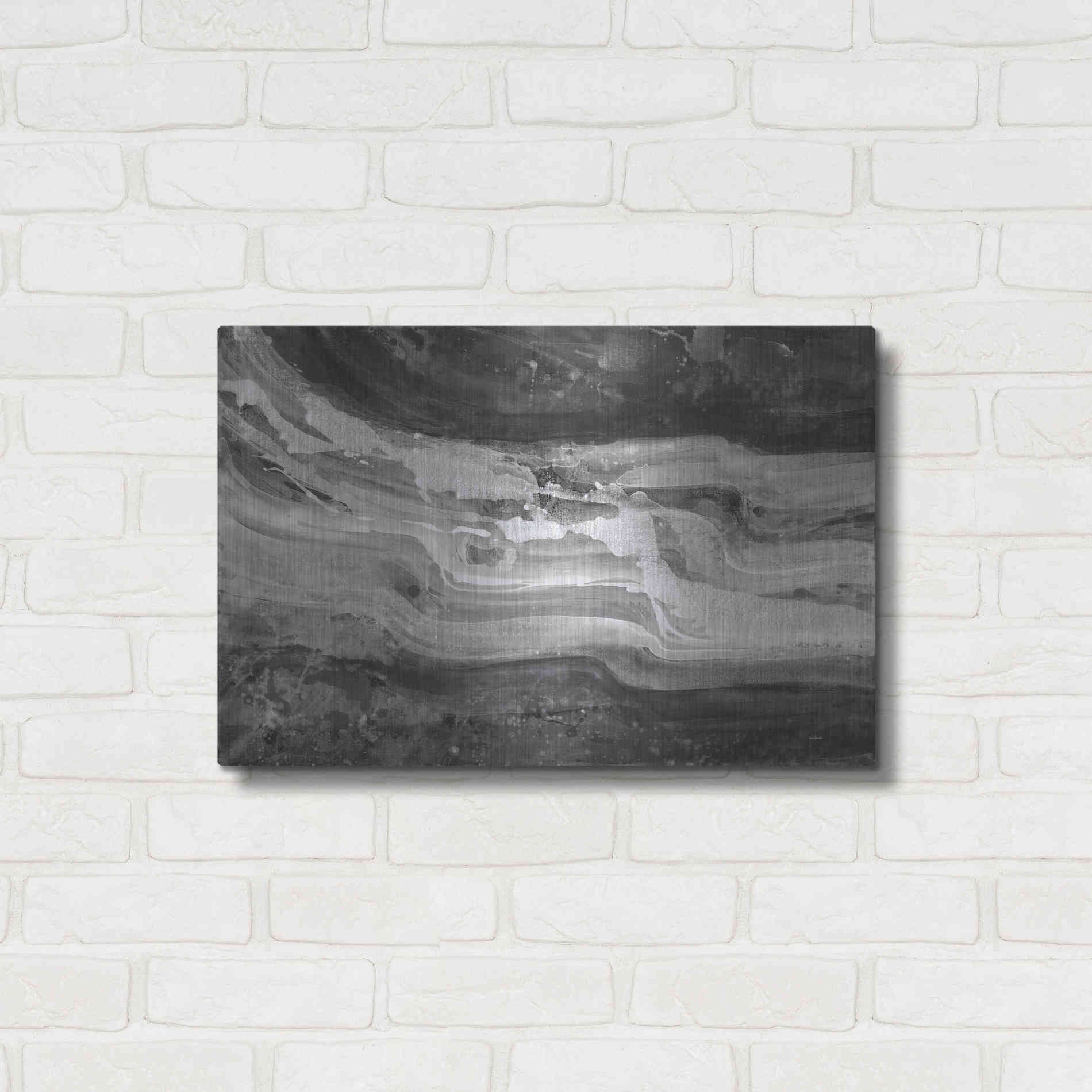 Luxe Metal Art 'Currents Gray Black White' by Albena Hristova, Metal Wall Art,24x16
