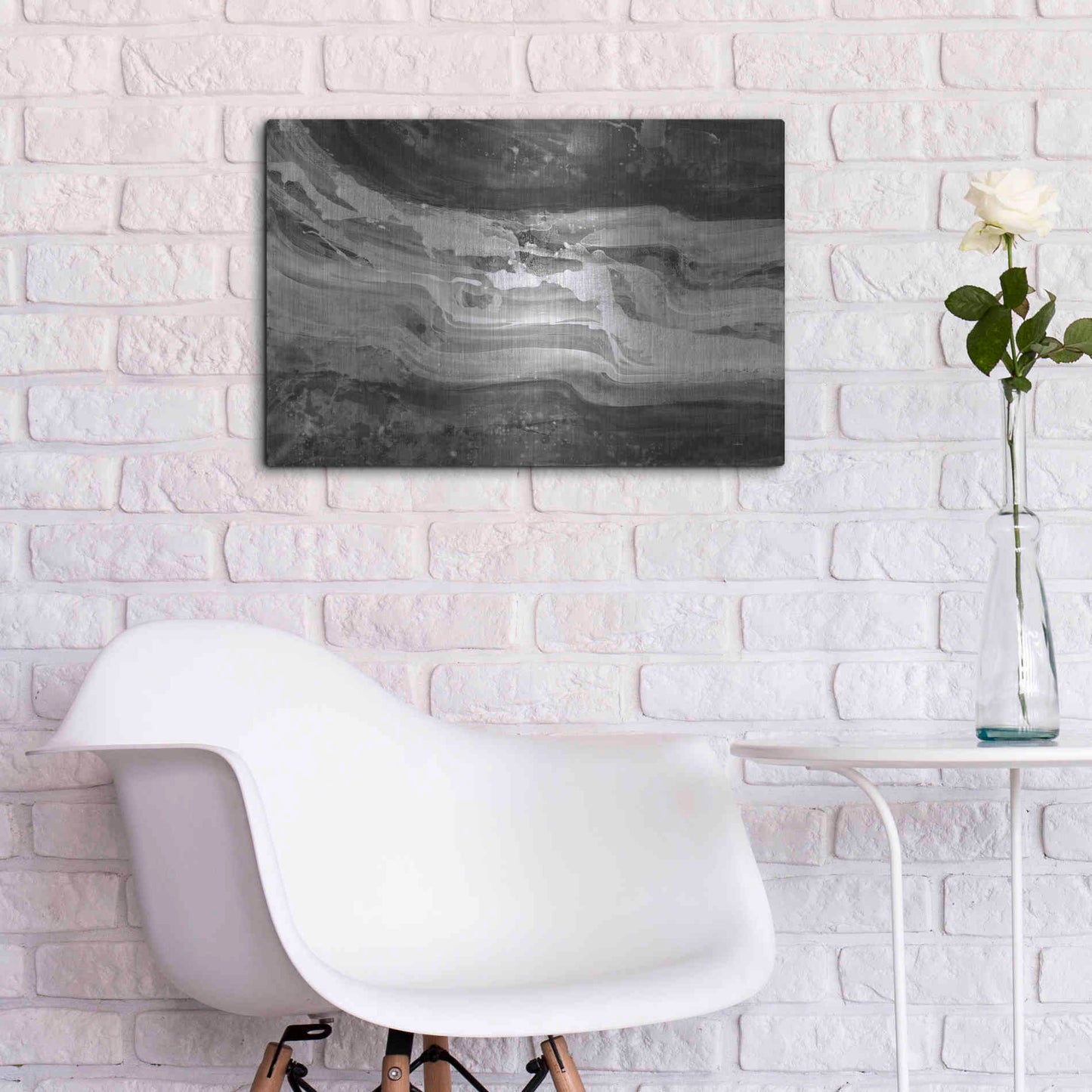 Luxe Metal Art 'Currents Gray Black White' by Albena Hristova, Metal Wall Art,24x16