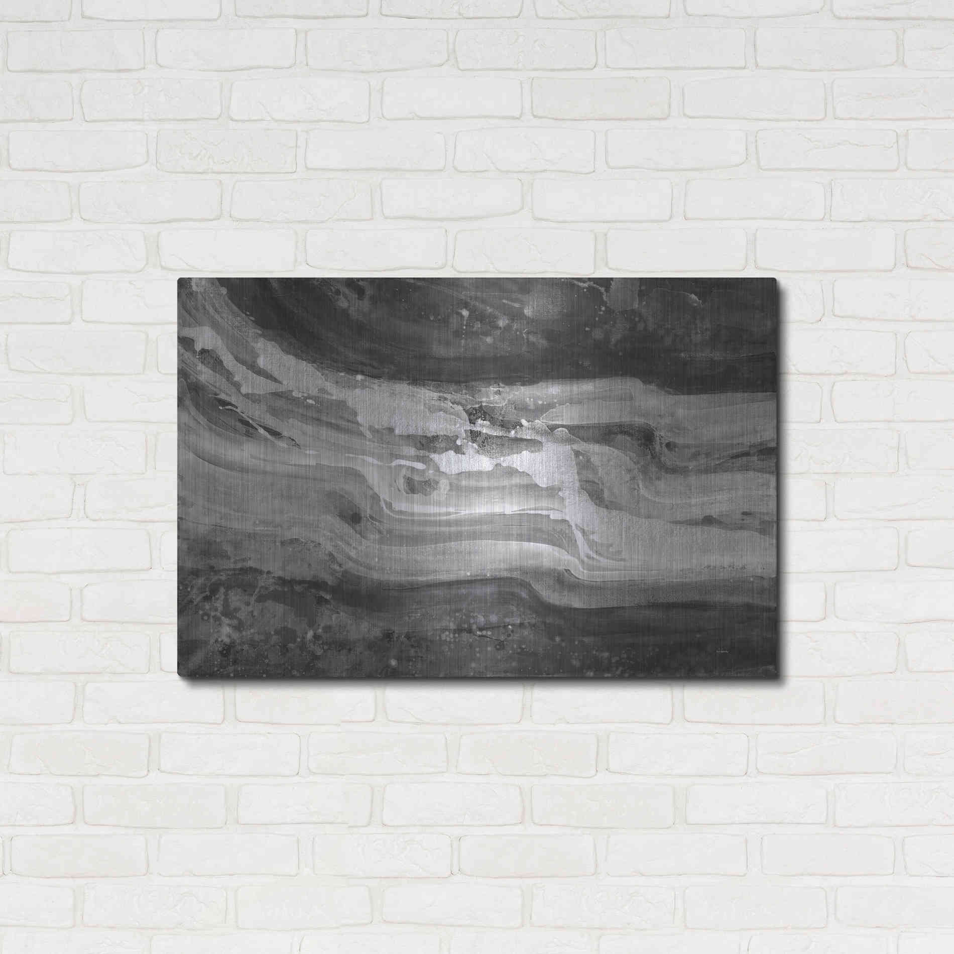Luxe Metal Art 'Currents Gray Black White' by Albena Hristova, Metal Wall Art,36x24
