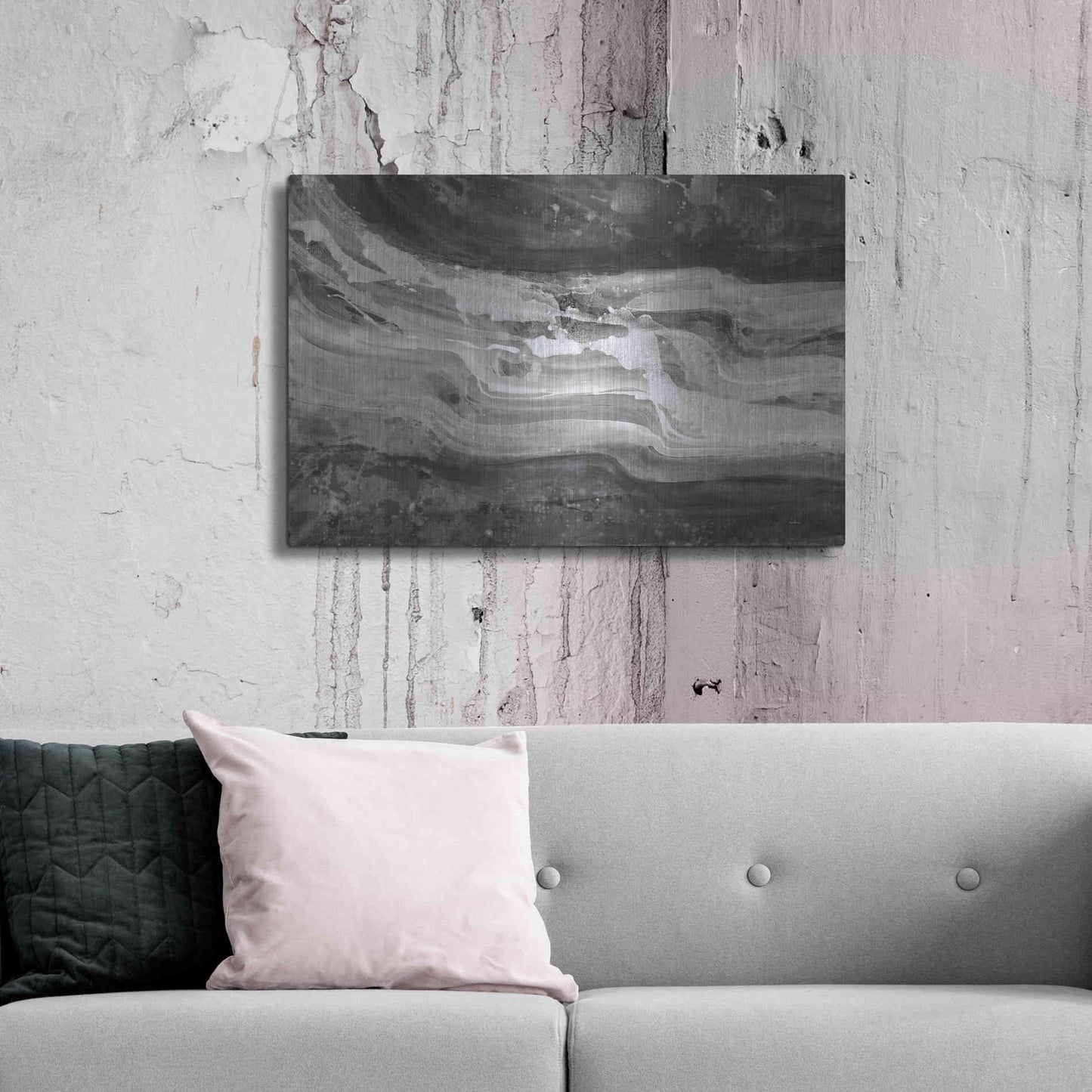 Luxe Metal Art 'Currents Gray Black White' by Albena Hristova, Metal Wall Art,36x24
