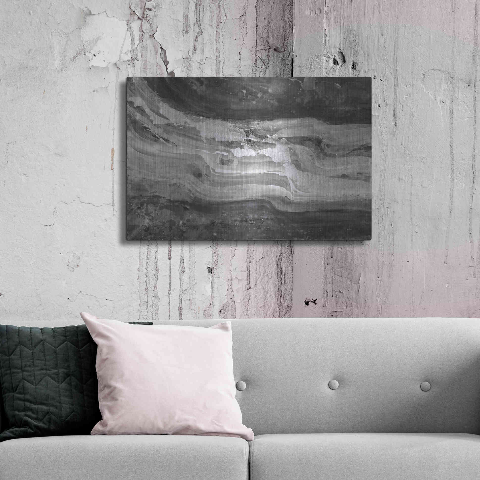 Luxe Metal Art 'Currents Gray Black White' by Albena Hristova, Metal Wall Art,36x24