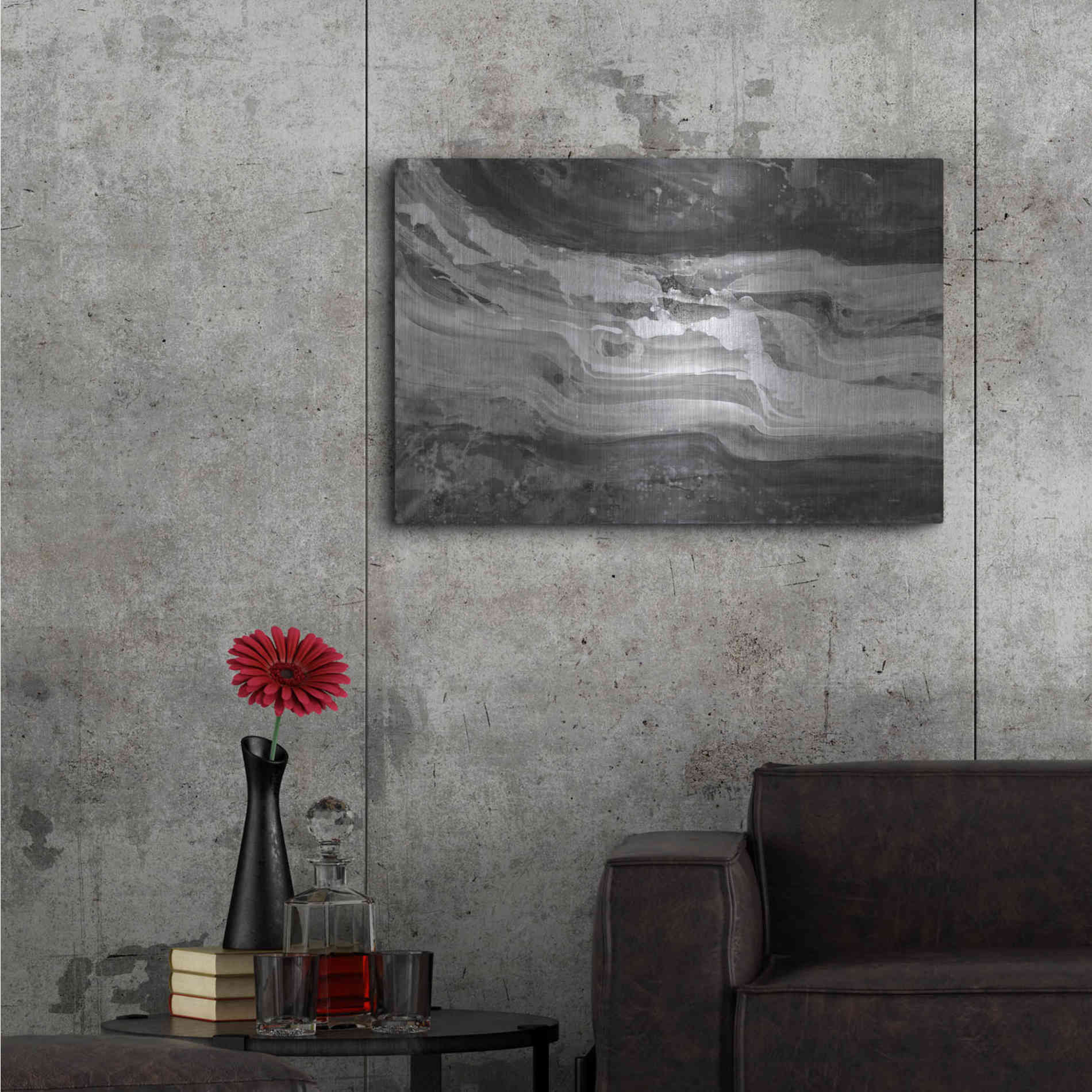 Luxe Metal Art 'Currents Gray Black White' by Albena Hristova, Metal Wall Art,36x24
