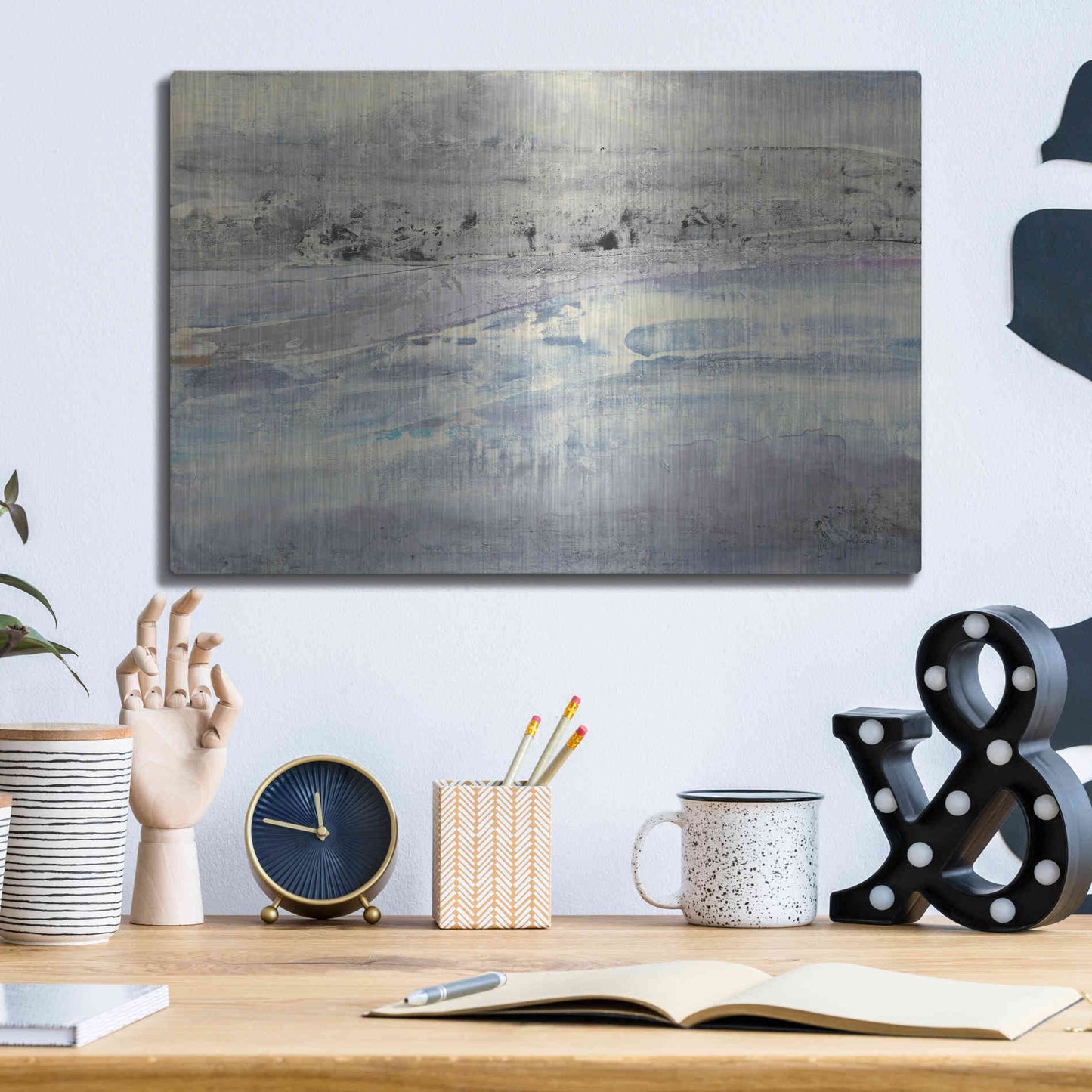 Luxe Metal Art 'Silver Horizon' by Albena Hristova, Metal Wall Art,16x12