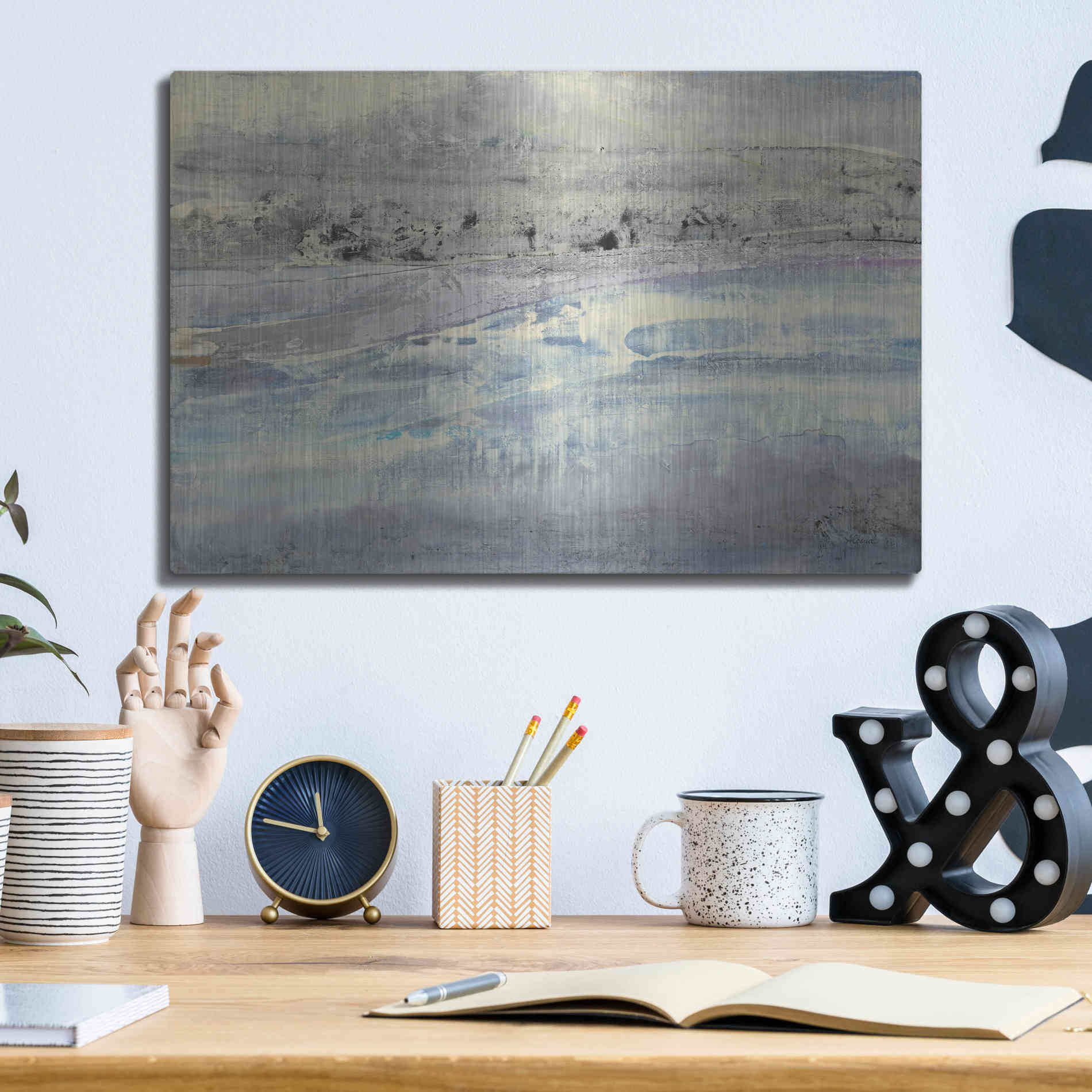 Luxe Metal Art 'Silver Horizon' by Albena Hristova, Metal Wall Art,16x12