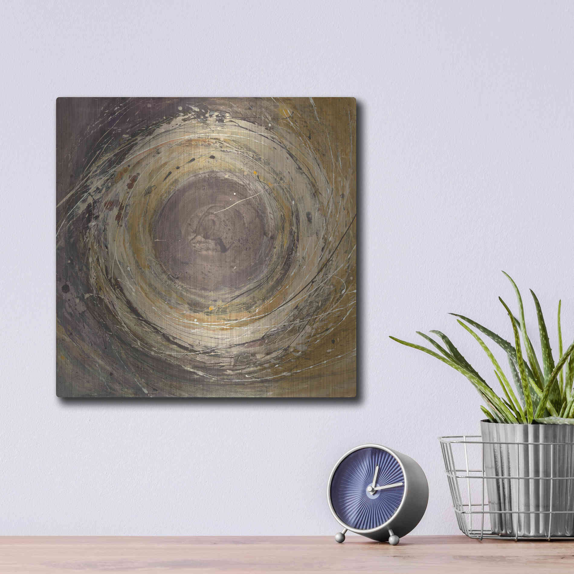 Luxe Metal Art 'Wooden Rings' by Albena Hristova, Metal Wall Art,12x12