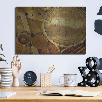 Luxe Metal Art 'Grunge Bitcoin One' by Steve Hunziker, Metal Wall Art,16x12