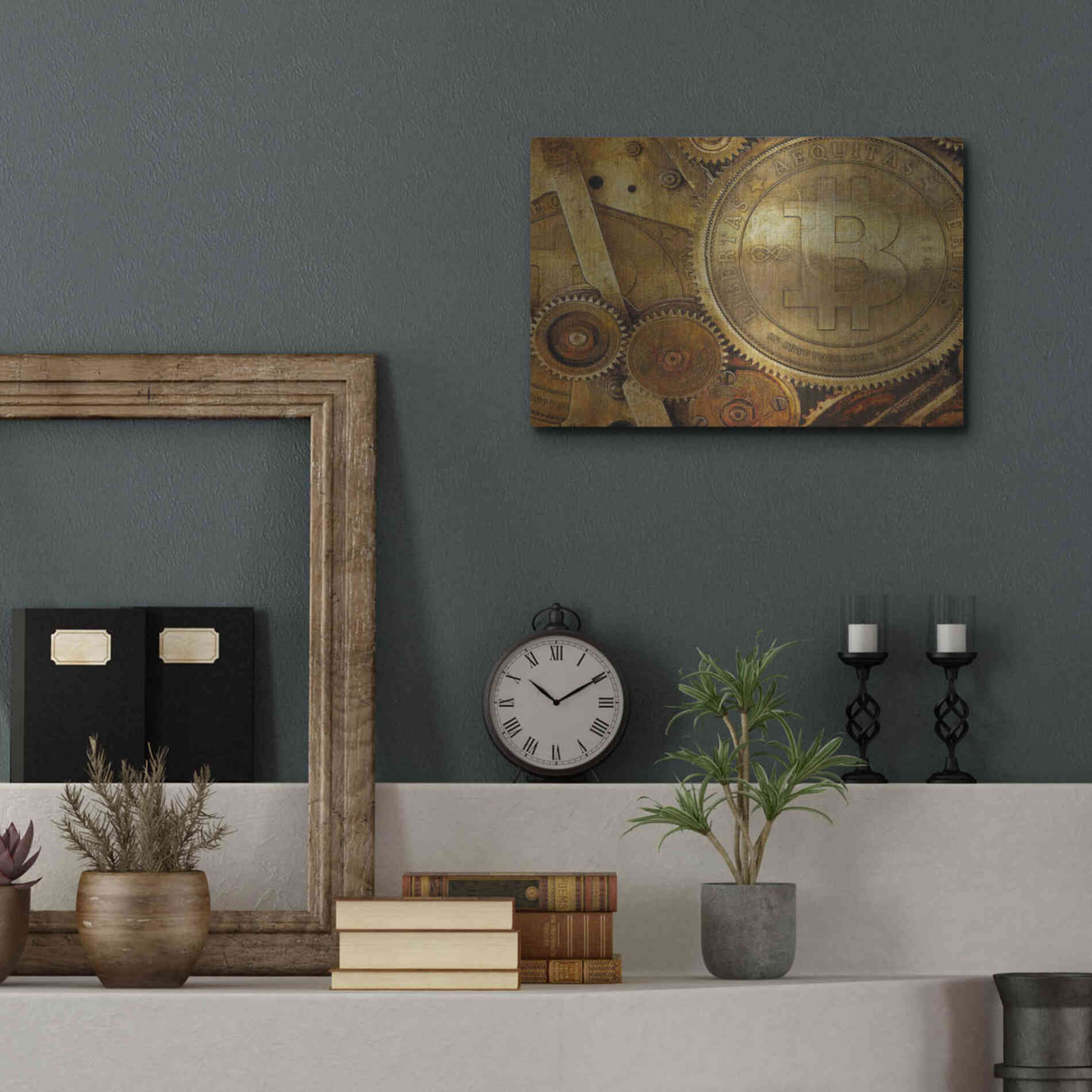 Luxe Metal Art 'Grunge Bitcoin One' by Steve Hunziker, Metal Wall Art,16x12