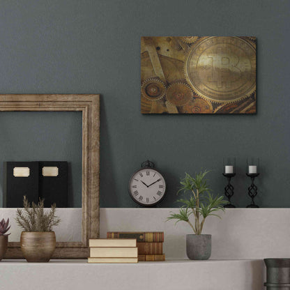 Luxe Metal Art 'Grunge Bitcoin One' by Steve Hunziker, Metal Wall Art,16x12