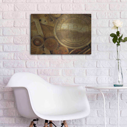 Luxe Metal Art 'Grunge Bitcoin One' by Steve Hunziker, Metal Wall Art,24x16