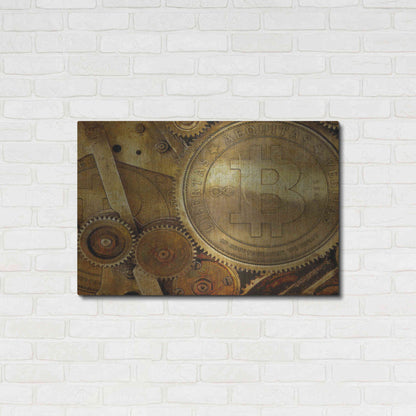 Luxe Metal Art 'Grunge Bitcoin One' by Steve Hunziker, Metal Wall Art,36x24