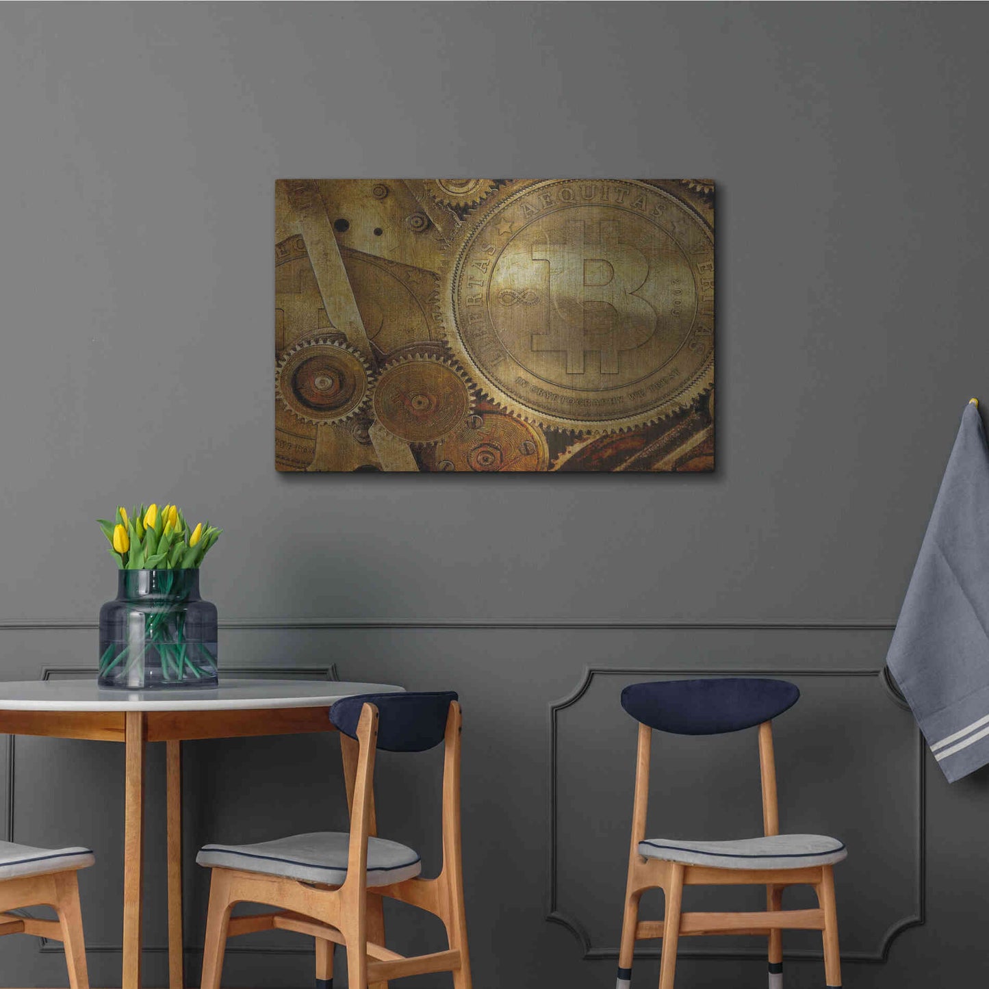 Luxe Metal Art 'Grunge Bitcoin One' by Steve Hunziker, Metal Wall Art,36x24