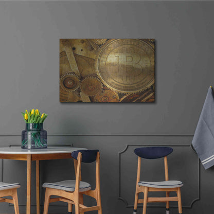 Luxe Metal Art 'Grunge Bitcoin One' by Steve Hunziker, Metal Wall Art,36x24