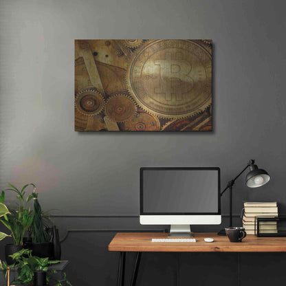 Luxe Metal Art 'Grunge Bitcoin One' by Steve Hunziker, Metal Wall Art,36x24