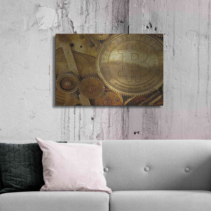 Luxe Metal Art 'Grunge Bitcoin One' by Steve Hunziker, Metal Wall Art,36x24