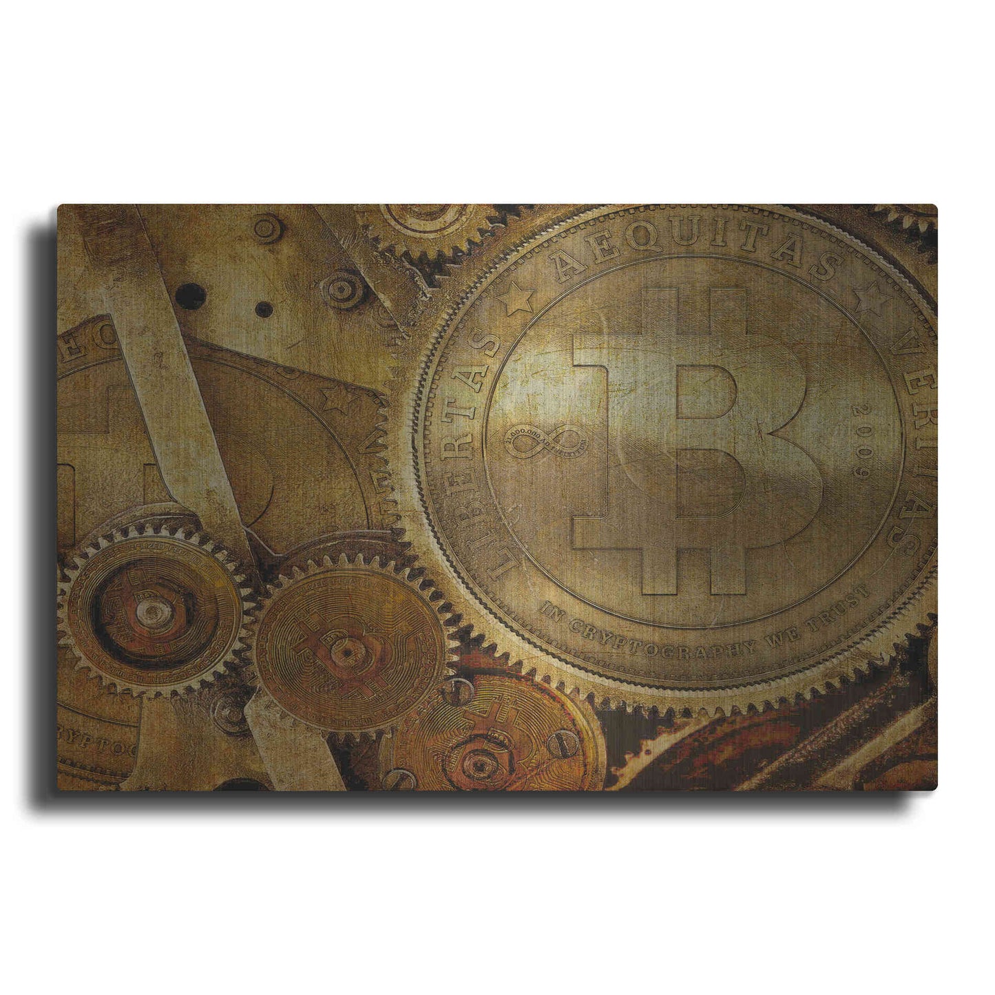 Luxe Metal Art 'Grunge Bitcoin One' by Steve Hunziker, Metal Wall Art