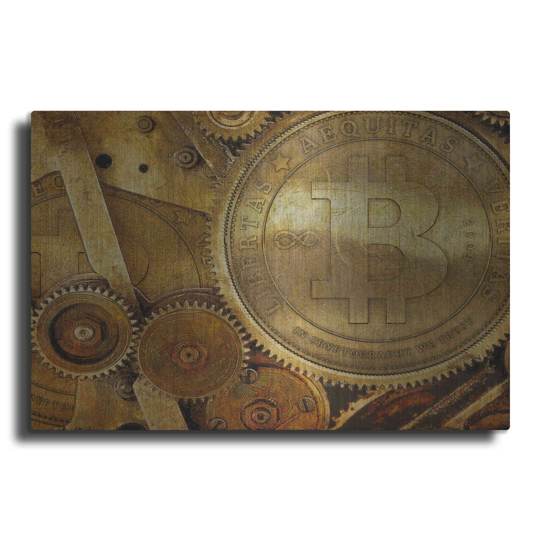 Luxe Metal Art 'Grunge Bitcoin One' by Steve Hunziker, Metal Wall Art