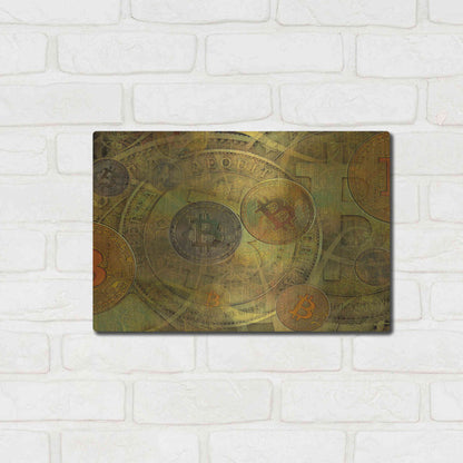 Luxe Metal Art 'Grunge Bitcoin Two' by Steve Hunziker, Metal Wall Art,16x12