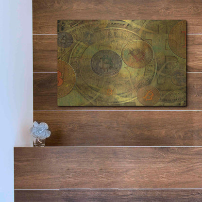 Luxe Metal Art 'Grunge Bitcoin Two' by Steve Hunziker, Metal Wall Art,16x12