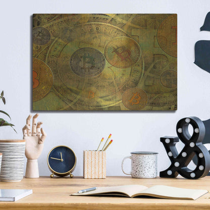 Luxe Metal Art 'Grunge Bitcoin Two' by Steve Hunziker, Metal Wall Art,16x12