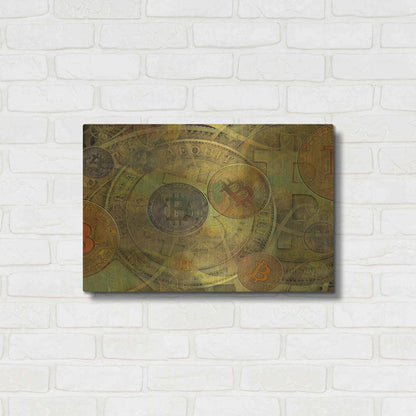 Luxe Metal Art 'Grunge Bitcoin Two' by Steve Hunziker, Metal Wall Art,24x16