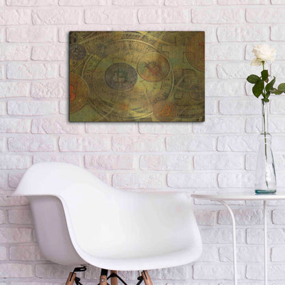 Luxe Metal Art 'Grunge Bitcoin Two' by Steve Hunziker, Metal Wall Art,24x16