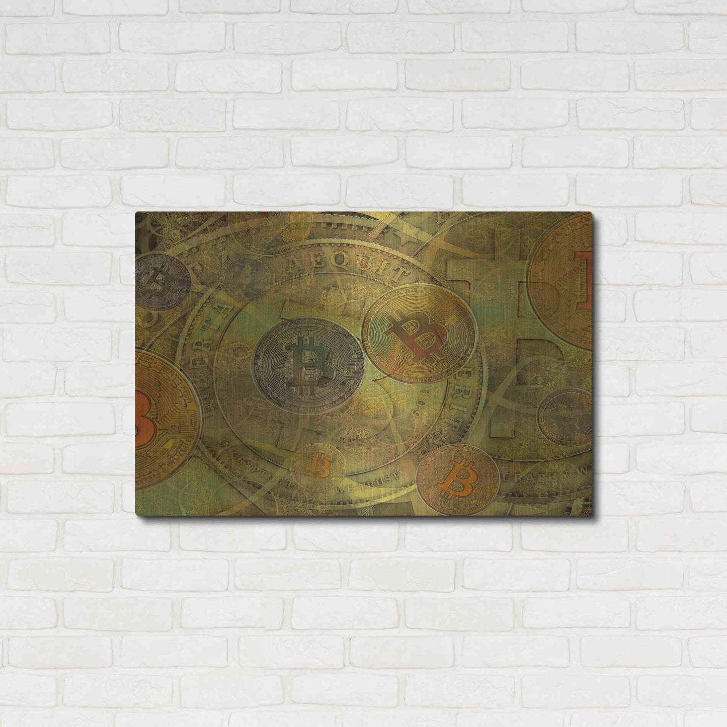 Luxe Metal Art 'Grunge Bitcoin Two' by Steve Hunziker, Metal Wall Art,36x24