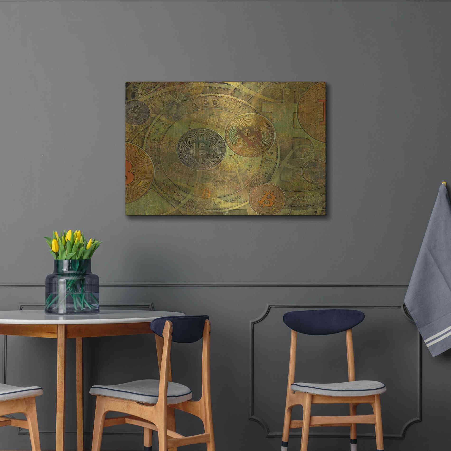 Luxe Metal Art 'Grunge Bitcoin Two' by Steve Hunziker, Metal Wall Art,36x24