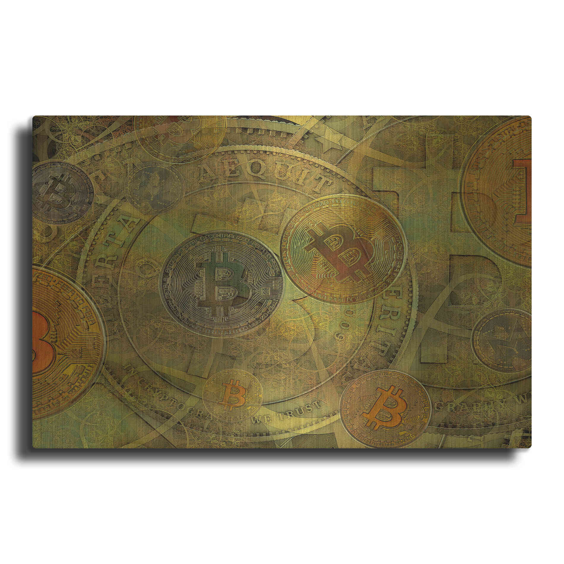 Luxe Metal Art 'Grunge Bitcoin Two' by Steve Hunziker, Metal Wall Art