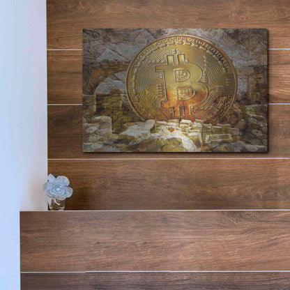 Luxe Metal Art 'Bitcoin New Age Four' by Steve Hunziker, Metal Wall Art,16x12