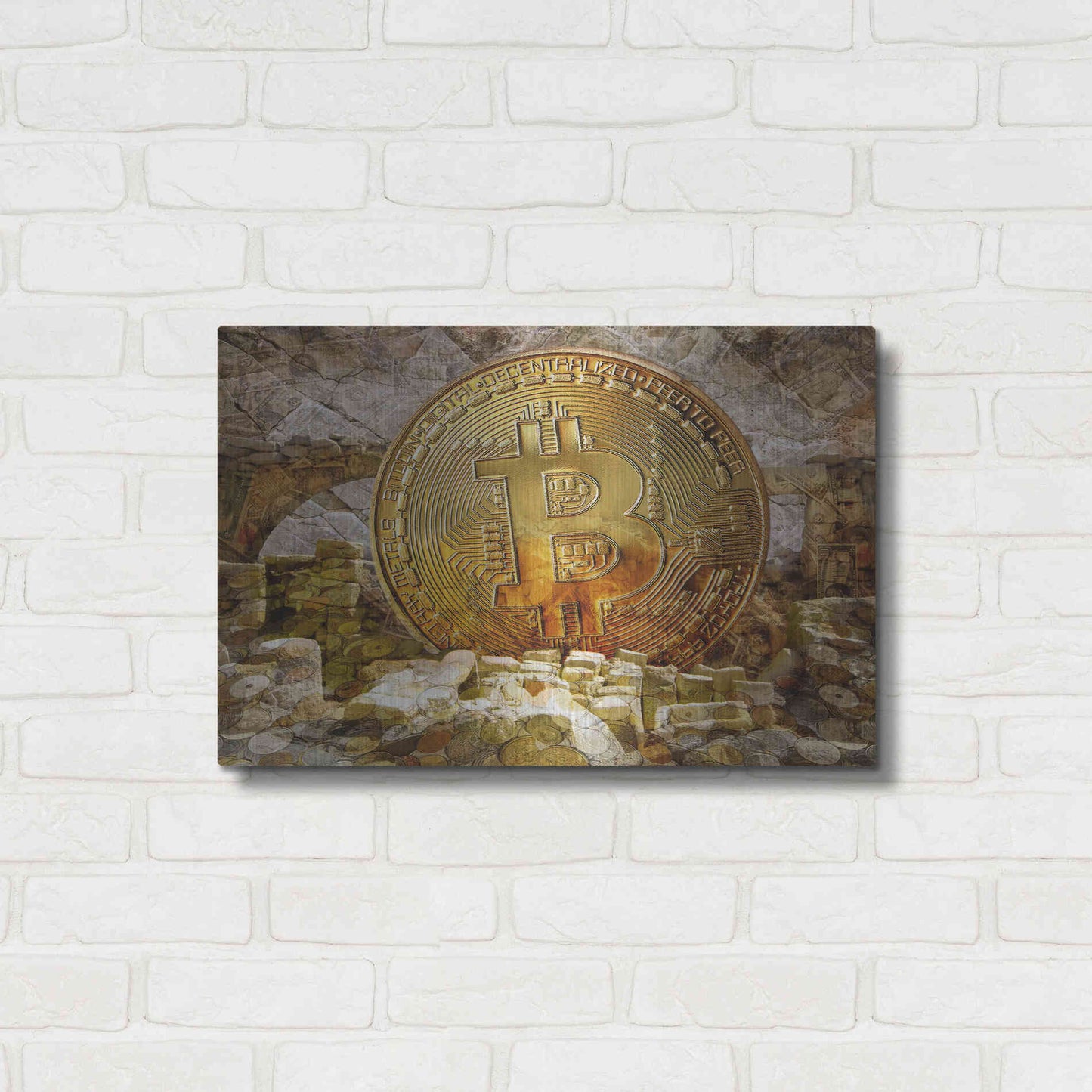 Luxe Metal Art 'Bitcoin New Age Four' by Steve Hunziker, Metal Wall Art,24x16