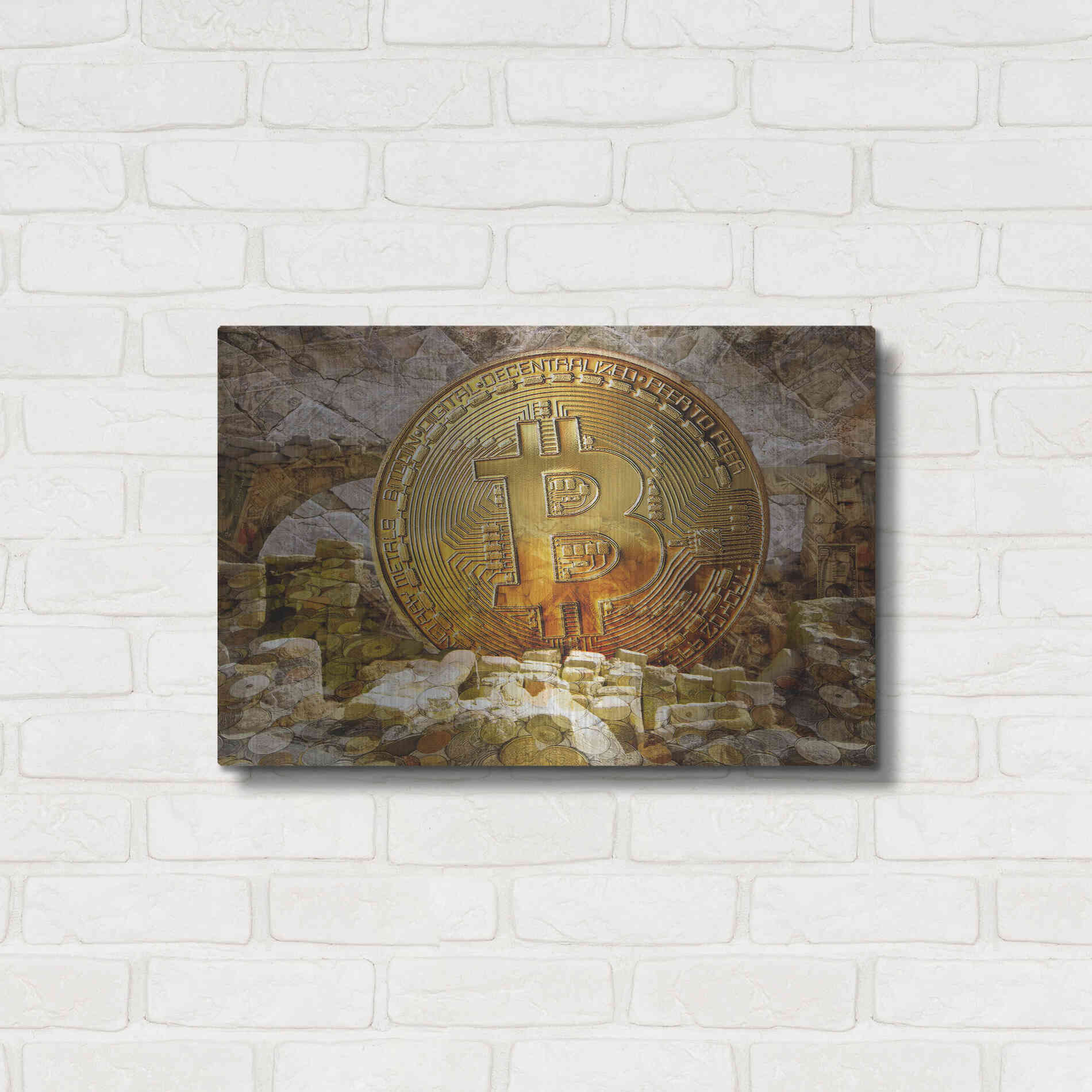 Luxe Metal Art 'Bitcoin New Age Four' by Steve Hunziker, Metal Wall Art,24x16
