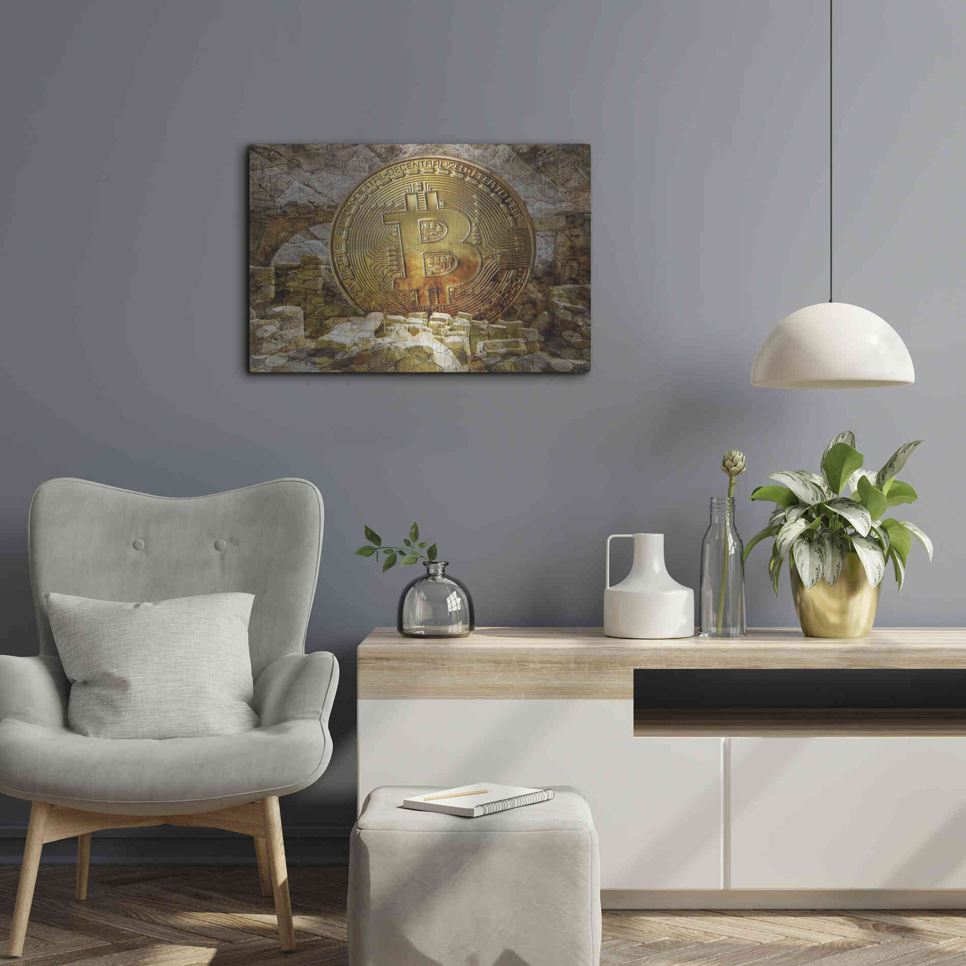 Luxe Metal Art 'Bitcoin New Age Four' by Steve Hunziker, Metal Wall Art,24x16