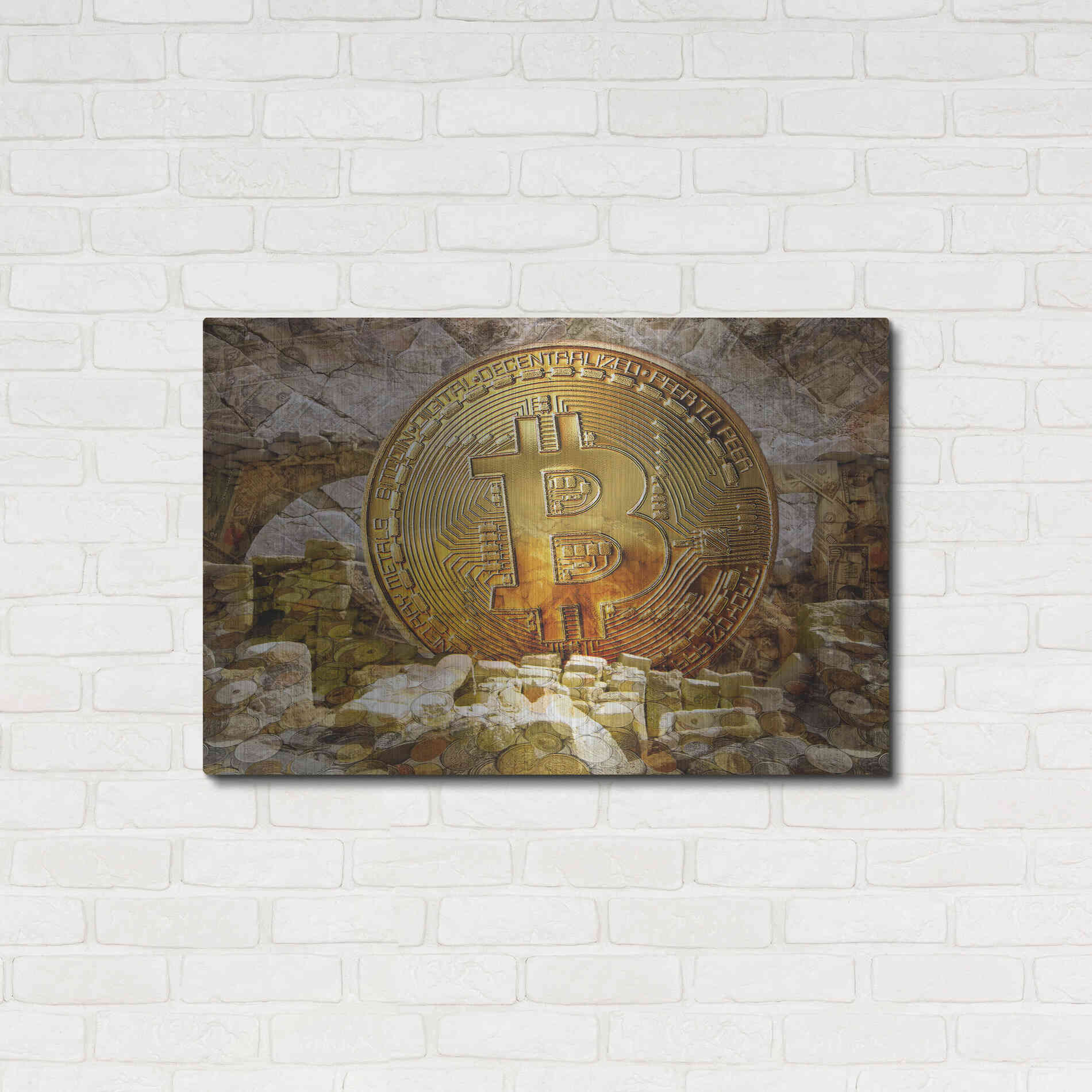 Luxe Metal Art 'Bitcoin New Age Four' by Steve Hunziker, Metal Wall Art,36x24