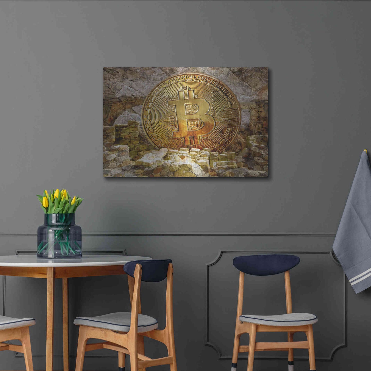 Luxe Metal Art 'Bitcoin New Age Four' by Steve Hunziker, Metal Wall Art,36x24