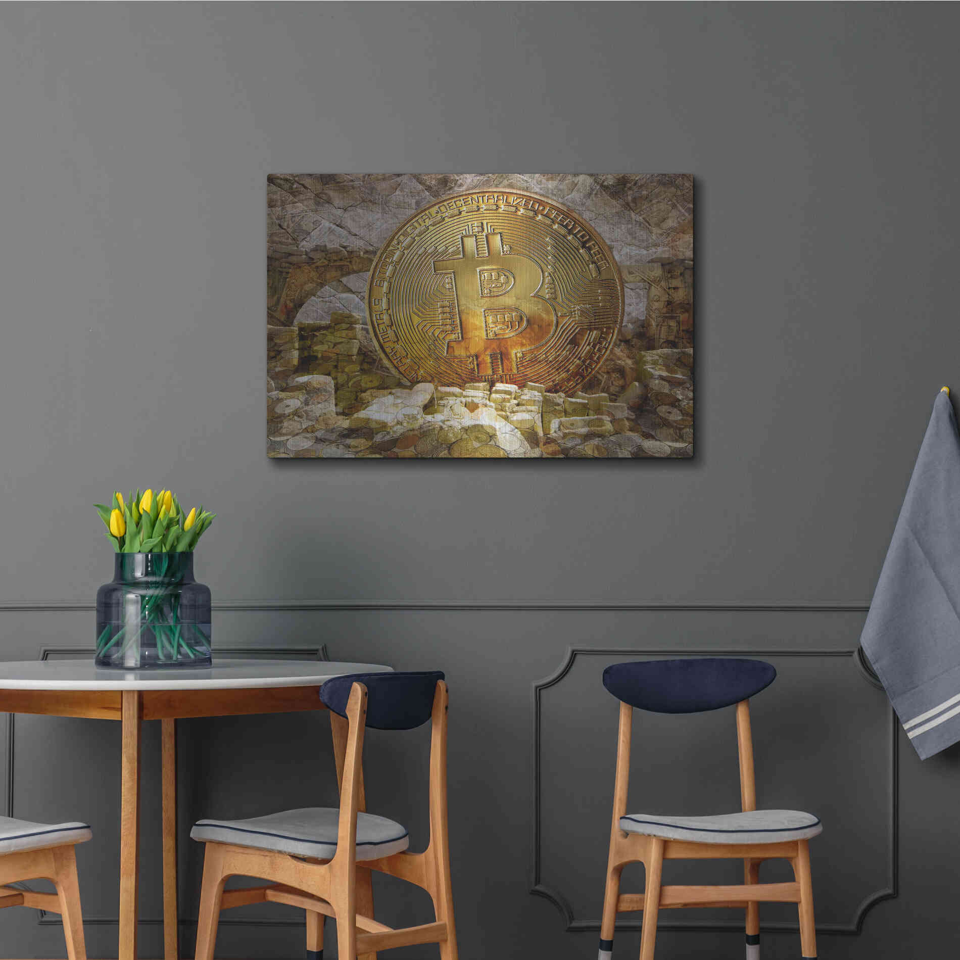 Luxe Metal Art 'Bitcoin New Age Four' by Steve Hunziker, Metal Wall Art,36x24