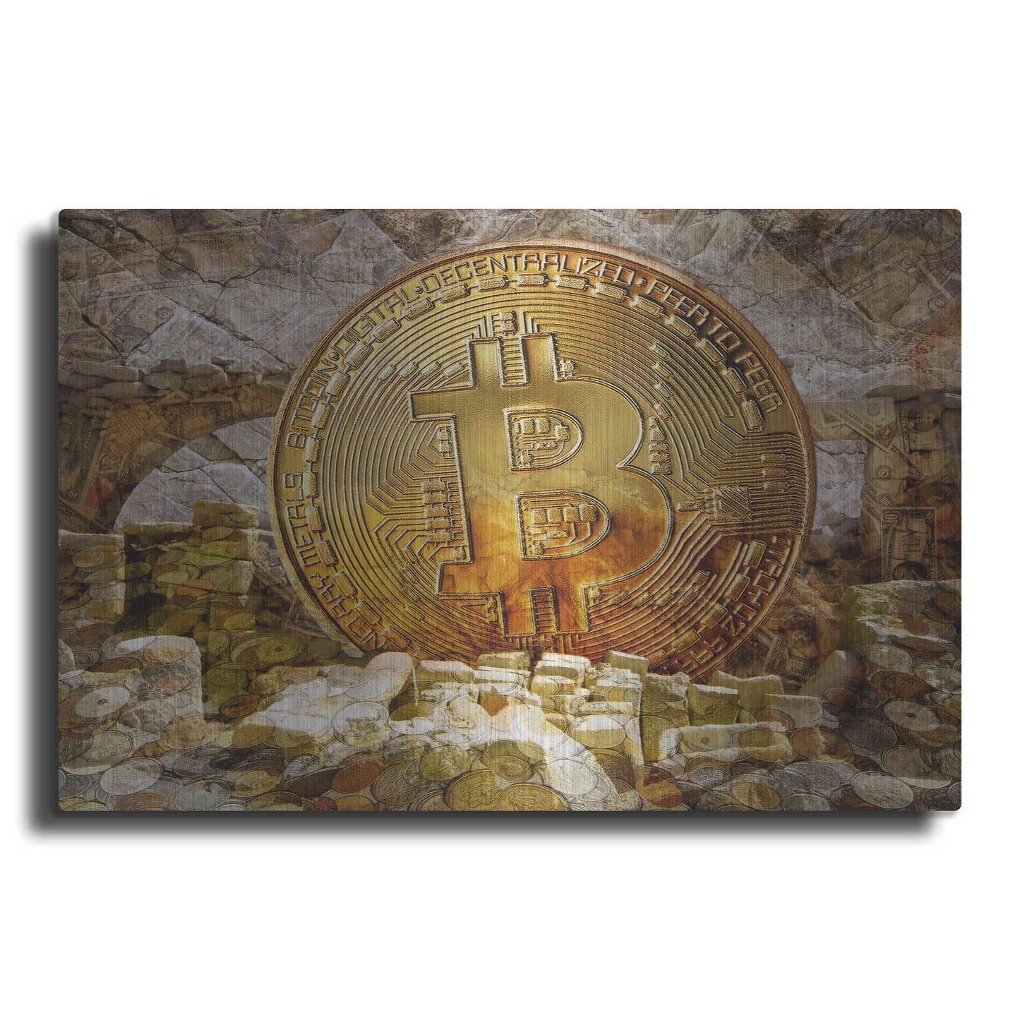 Luxe Metal Art 'Bitcoin New Age Four' by Steve Hunziker, Metal Wall Art