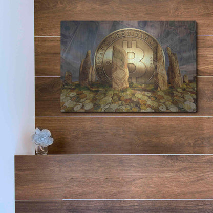 Luxe Metal Art 'Bitcoin New Age Three' by Steve Hunziker, Metal Wall Art,16x12