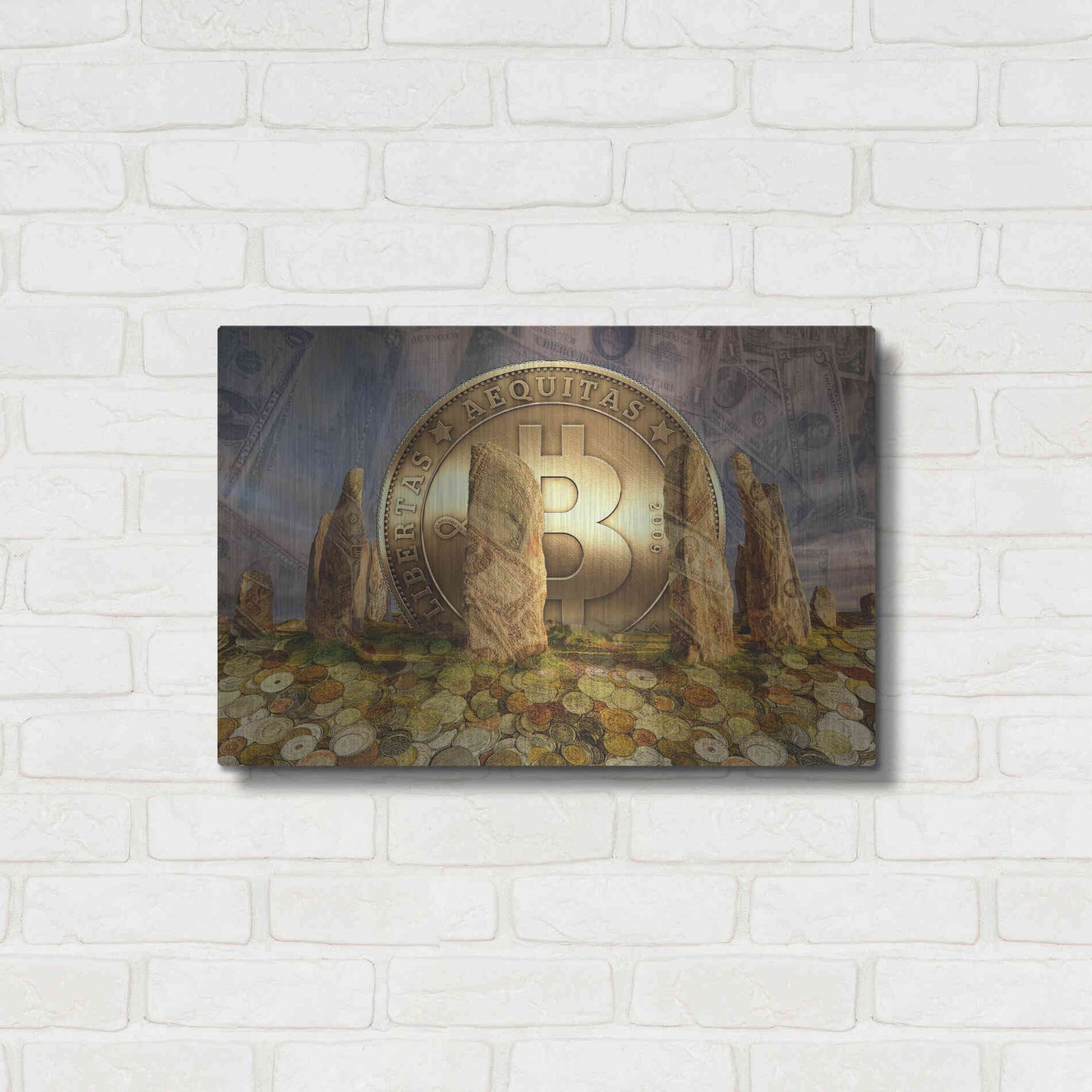 Luxe Metal Art 'Bitcoin New Age Three' by Steve Hunziker, Metal Wall Art,24x16