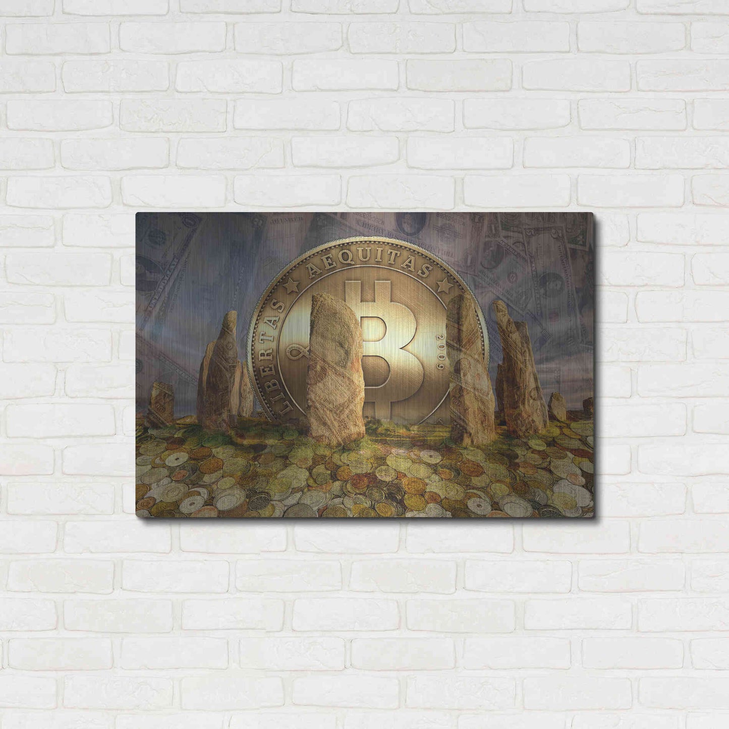 Luxe Metal Art 'Bitcoin New Age Three' by Steve Hunziker, Metal Wall Art,36x24