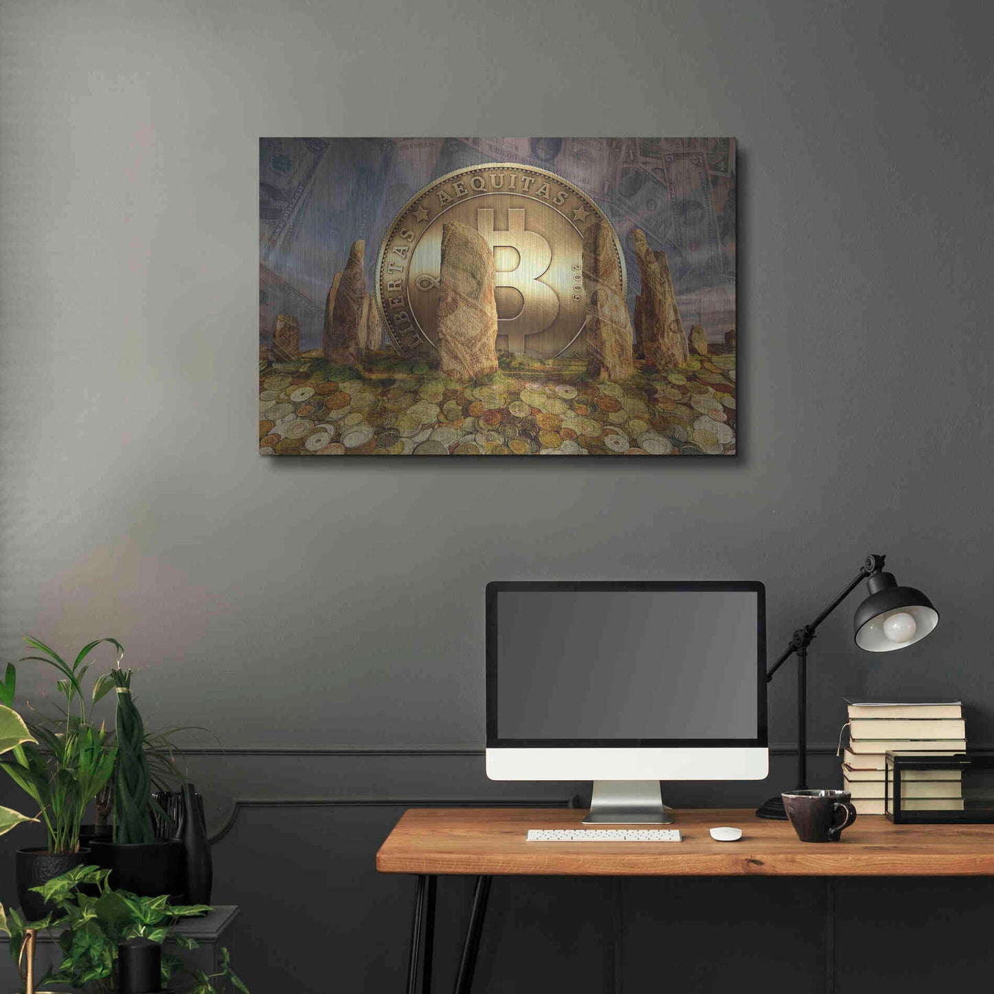 Luxe Metal Art 'Bitcoin New Age Three' by Steve Hunziker, Metal Wall Art,36x24