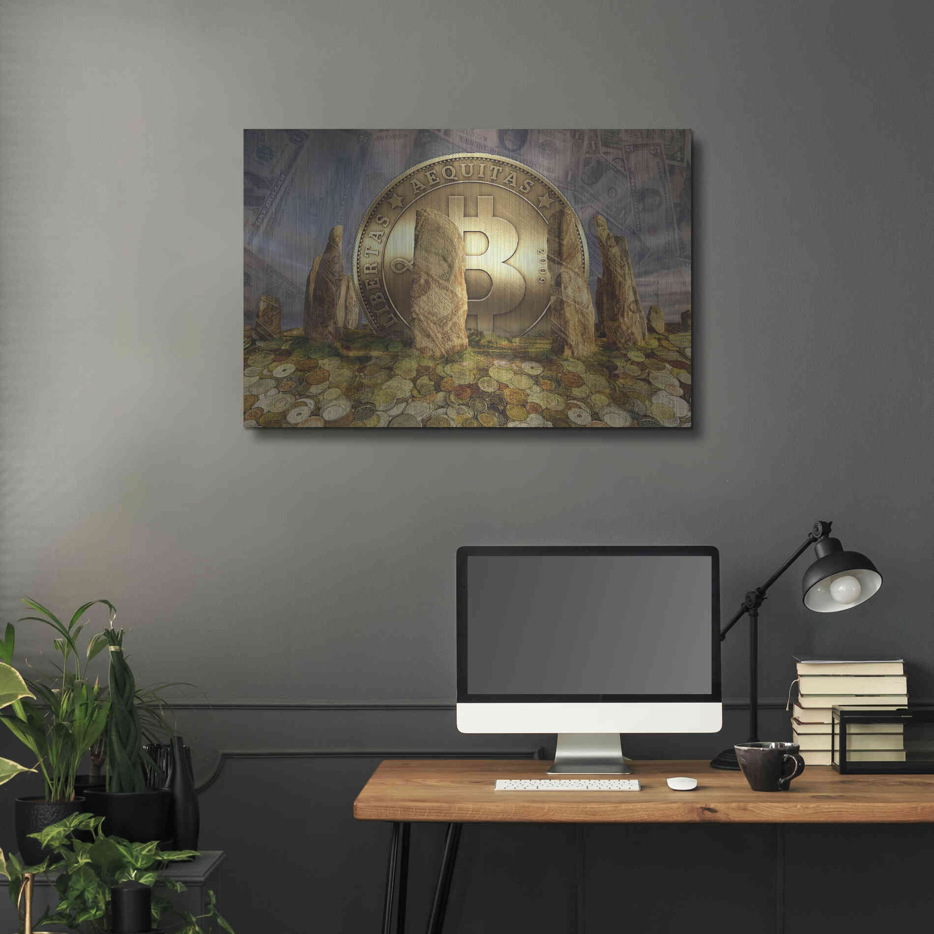 Luxe Metal Art 'Bitcoin New Age Three' by Steve Hunziker, Metal Wall Art,36x24