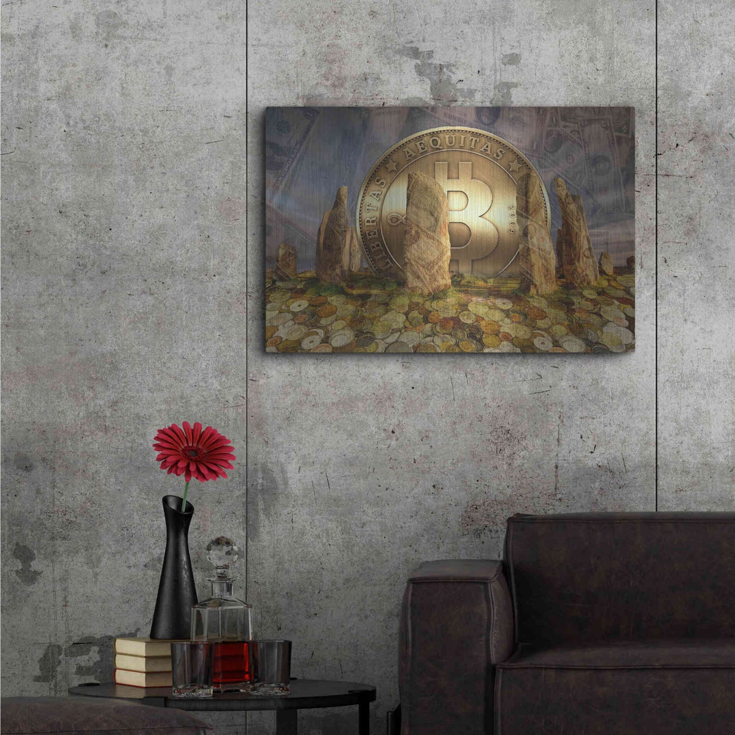 Luxe Metal Art 'Bitcoin New Age Three' by Steve Hunziker, Metal Wall Art,36x24