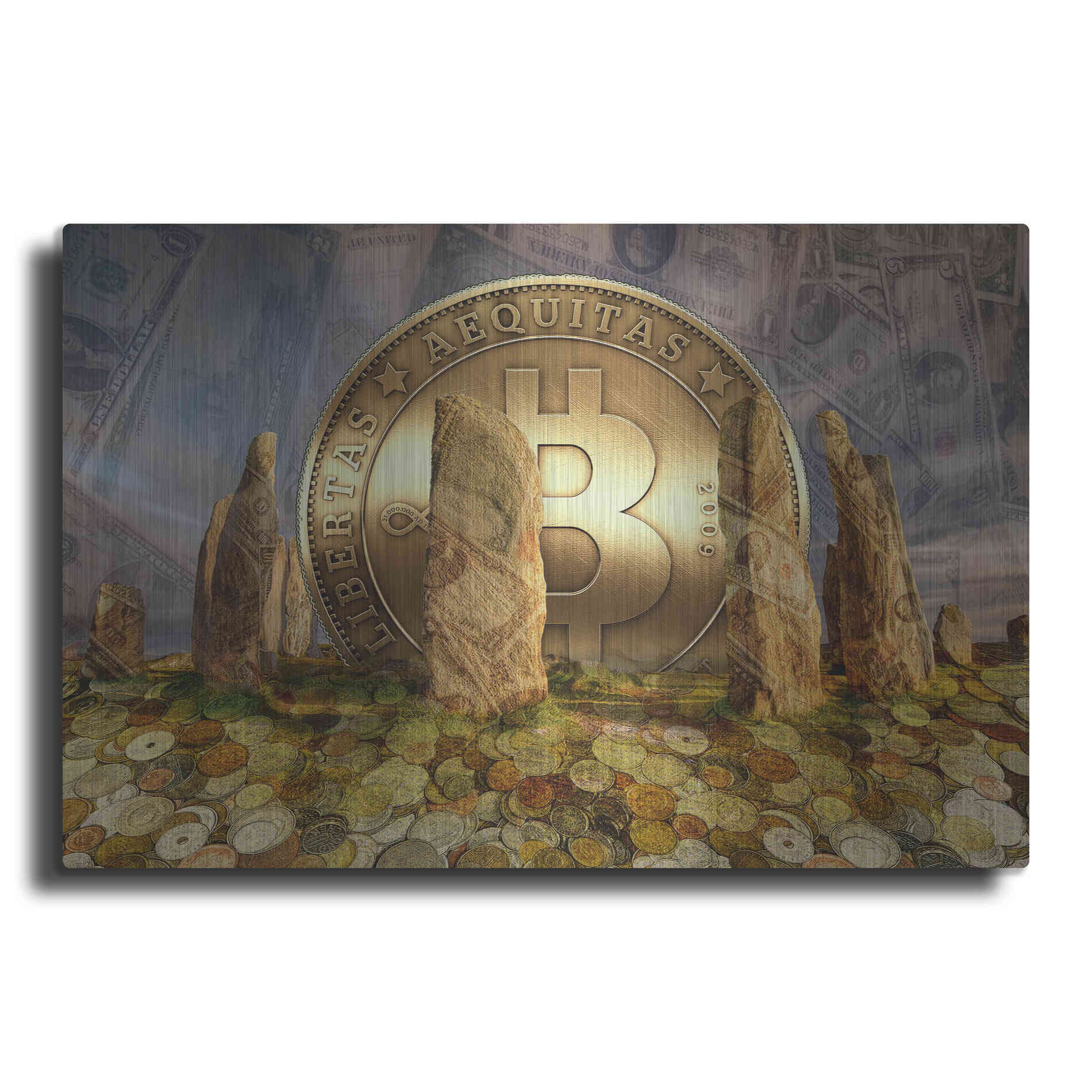 Luxe Metal Art 'Bitcoin New Age Three' by Steve Hunziker, Metal Wall Art