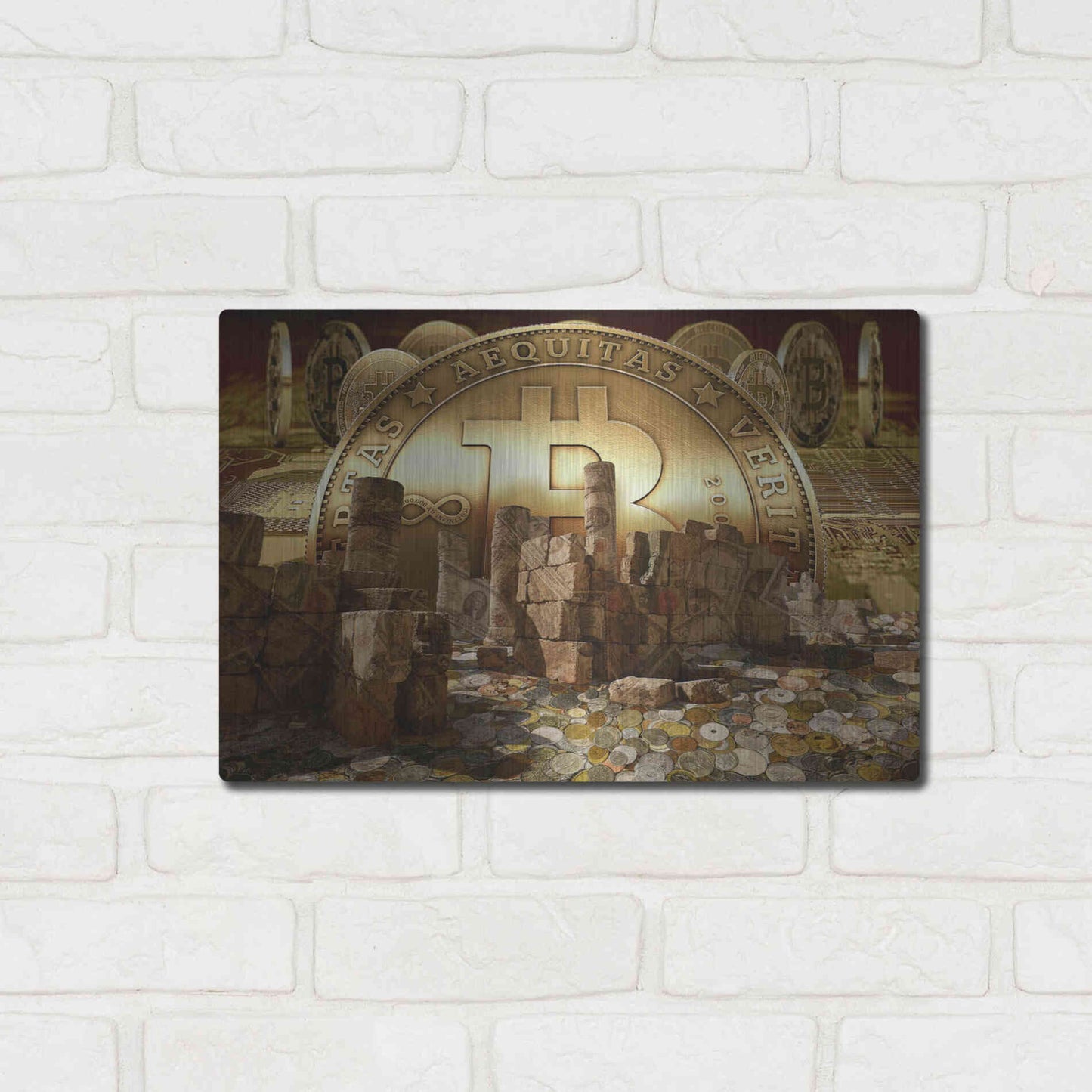 Luxe Metal Art 'Bitcoin New Age Seven' by Steve Hunziker, Metal Wall Art,16x12