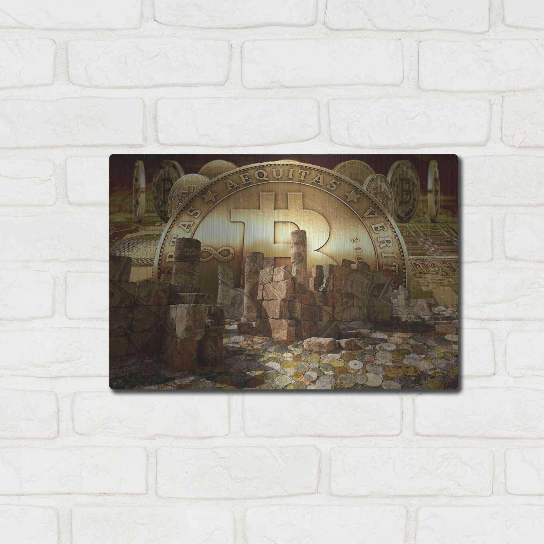 Luxe Metal Art 'Bitcoin New Age Seven' by Steve Hunziker, Metal Wall Art,16x12