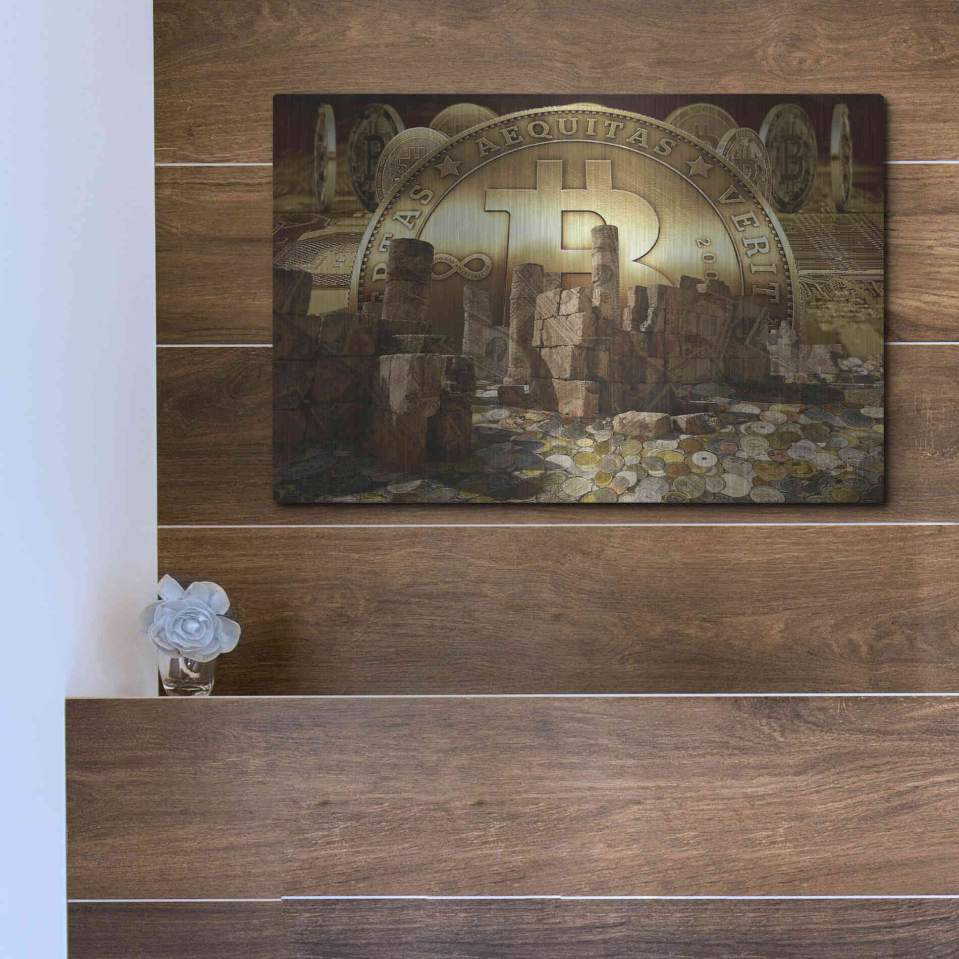 Luxe Metal Art 'Bitcoin New Age Seven' by Steve Hunziker, Metal Wall Art,16x12