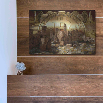 Luxe Metal Art 'Bitcoin New Age Seven' by Steve Hunziker, Metal Wall Art,16x12