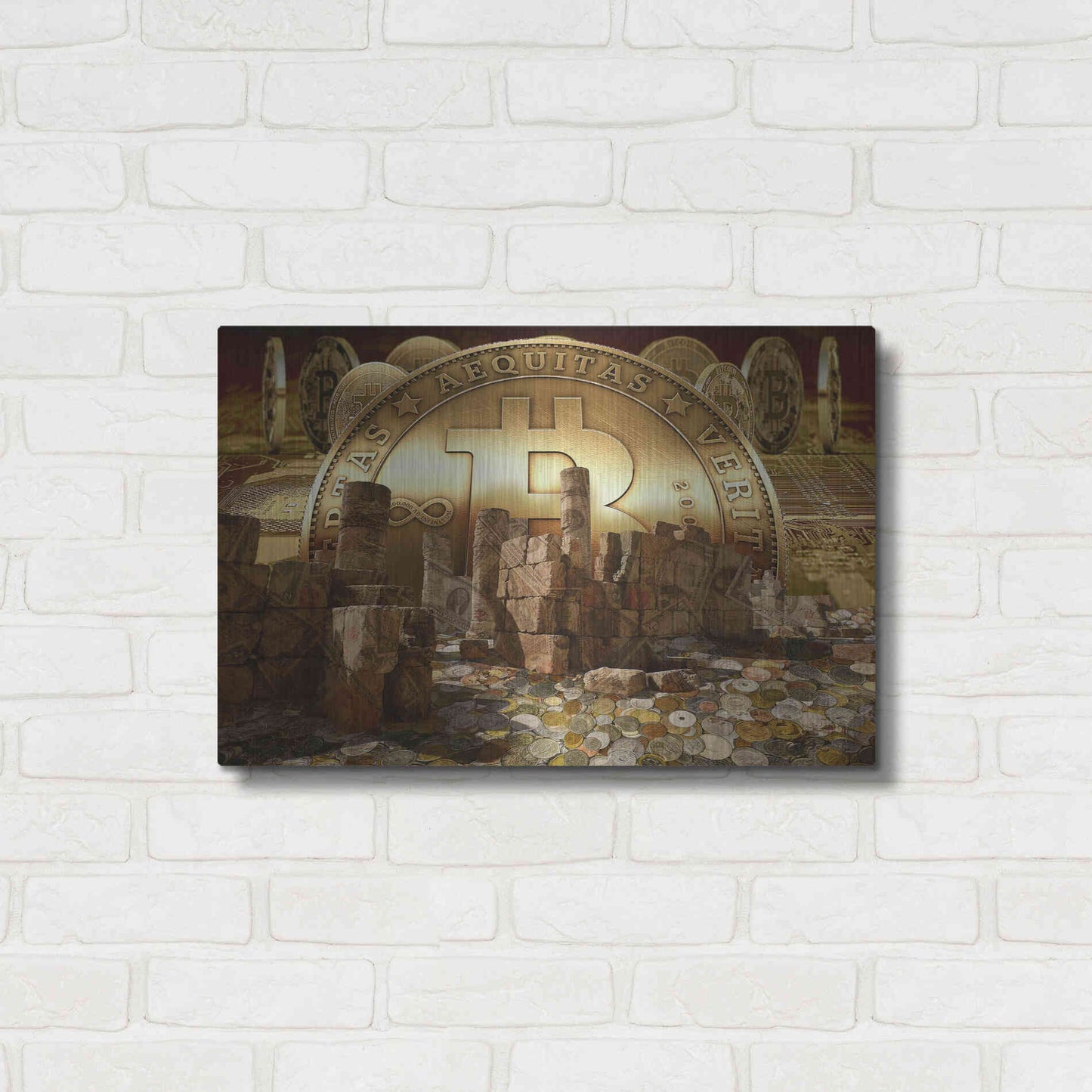 Luxe Metal Art 'Bitcoin New Age Seven' by Steve Hunziker, Metal Wall Art,24x16