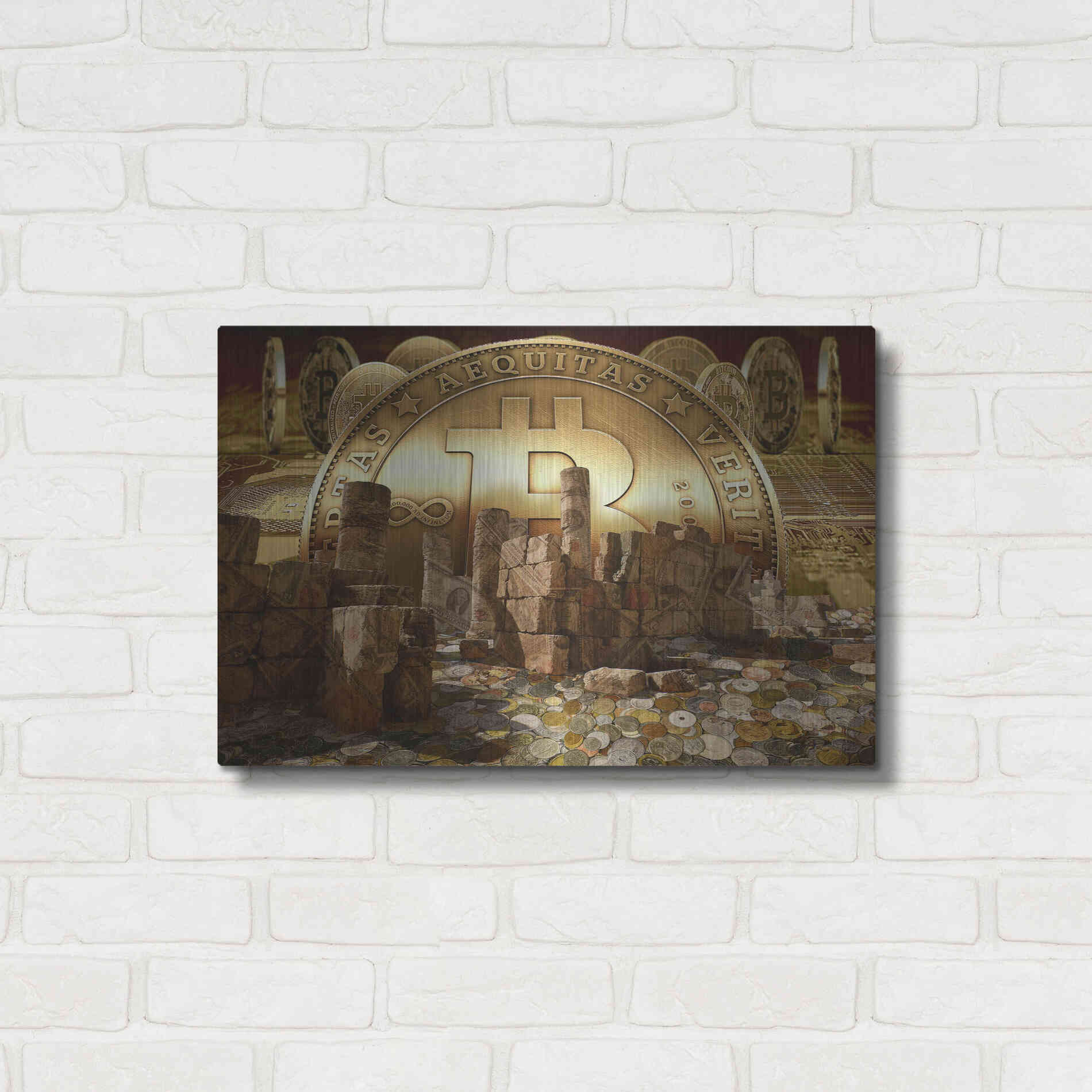 Luxe Metal Art 'Bitcoin New Age Seven' by Steve Hunziker, Metal Wall Art,24x16